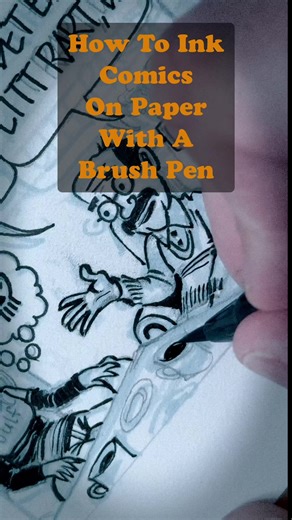 How to ink comics on paper using a cheap brush pen #arttok #artist #drawing