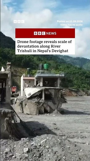 Drone footage shows flood devastation in Devighat, Nepal. #Nepal #Tibet #Flood #BBCNews