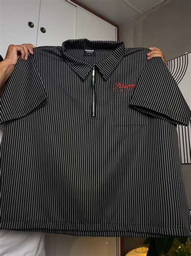 Áo Sơ Mi Dây Kéo Kẻ Sọc Thêu 3D Thời Trang