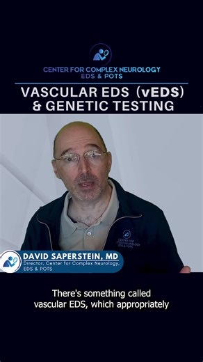 Vascular Ehlers-Danlos Syndrome (vEDS) & Genetic Testing Presented by Dr. David Saperstein. 𝐯𝐄𝐃𝐒 (𝐕𝐚𝐬𝐜𝐮𝐥𝐚𝐫 𝐄𝐡𝐥𝐞𝐫𝐬-𝐃𝐚𝐧𝐥𝐨𝐬 𝐒𝐲𝐧𝐝𝐫𝐨𝐦𝐞) is an uncommon, dominantly inherited, genetic connective tissue disorder. vEDS is rare and patients usually have a very characteristic appearance to their face and skin (skin is very translucent and veins are very prominent). Vascular Type EDS is considered the most serious form of EDS due to the possibility of arterial or organ ruptur