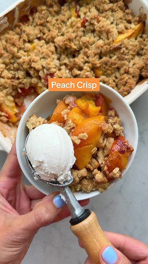 For an easy summer dessert, try peach crisp made with fresh ripe peaches and baked with a buttery crisp streusel topping; so good with vanilla ice cream!