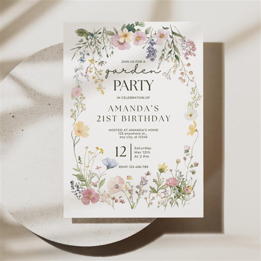 Wildflower Garden Party Invitation Template, Floral Birthday Invite for a Woman, Printable Any Age Woman's Birthday Invite, Editable - Etsy