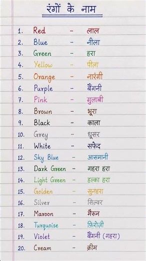 20 Colours Name in Hindi and English | Rango ke naam #ytshorts #shortvideo #shorts #coloursname