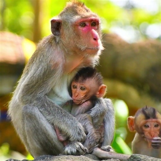 Cute take milk of baby macaque