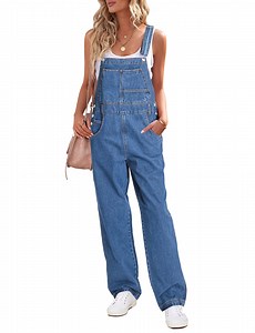 luvamia Women's High Waisted Denim Bib Overalls Boyfriend Casual Loose Straight Leg Jean Overalls Quiet Harbor Size S - Walmart.com