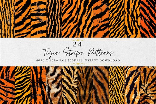 24 Seamless Tiger Stripe Patterns, Animal Print Digital Paper (instant Download) - Etsy
