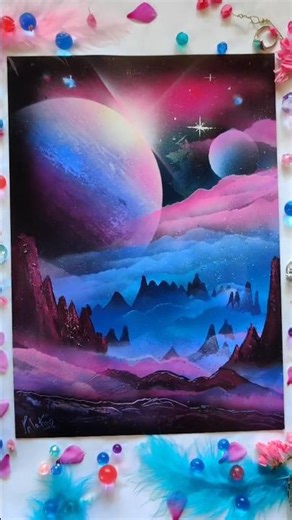 I Painted a World That Doesn't Exist!😳 #shorts #spraypaint #space#galaxy#painting#art#planets#artist
