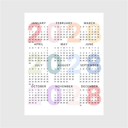 2028 Year at a Glance Calendar Printable | Full Year One Page | A4, A3, US Letter, Tabloid | PDF Download | Minimalist Monday & Sunday Start - Etsy