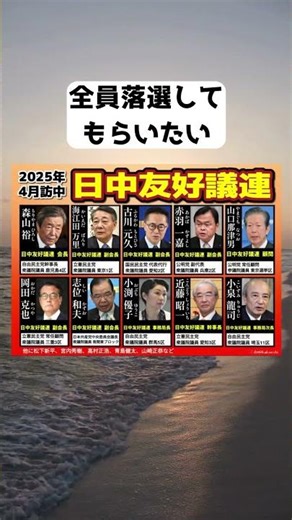#日中友好議員連盟, #落選運動, #森山裕, #海江田万里, #古川元久, #赤羽一嘉, #山口那津男, #岡田克也, #志位和夫, #小渕優子, #近藤昭一, #小泉龍司, #林芳正, #自民党