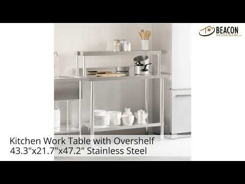 Kitchen Work Table with Overshelf 43.3"X21.7"X47.2" Stainless Steel