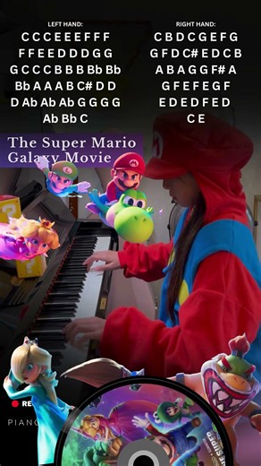 Super Mario Galaxy Movie Piano Cover 🎹✨Easy Beginner Version + My Own Simple Notes 📖 #supermario