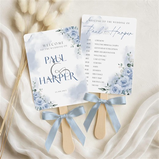Editable French Blues Paddle Fan Program Printable Wedding Stationery Template Instant Download Corjl - Etsy Australia