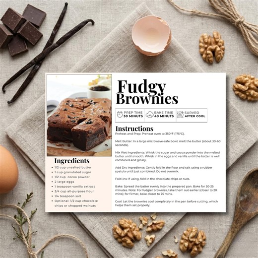 Minimal Recipe Card Canva Template, Editable Modern Recipe Card Printable, Personalized Simple Recipe Card 4x6 5x7 A5 A6 - Etsy