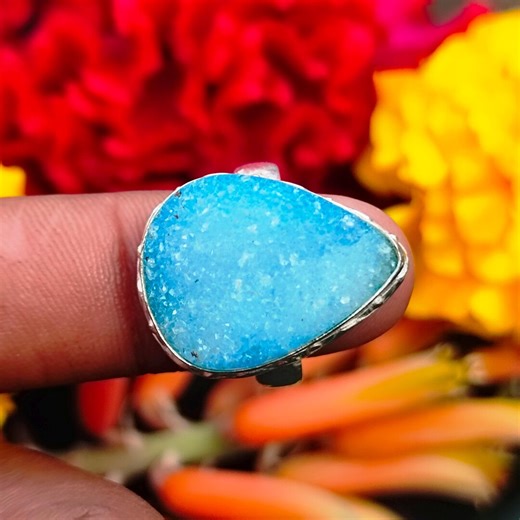 Blue Druzy Ring | 925 Sterling Silver Ring | Natural Druzy Gemstone Ring | Handmade Silver Ring | Gift for Her - Etsy