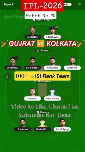 GT VS KKR T20 Dream 11 Prediction | GT VS KKR Dream11 Team Of Today Match | GT VS KKR dream11 | #ipl