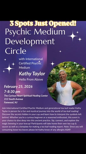 Join us tomorrow night for a tea party ☕️ you won’t soon forget!! This is not your mother’s tea party…it may more your great grannies’ tea party! She knew the ancient art of “reading the tea leaves”. Kathy, who is a 4th generation psychic medium and tea leaf reader has this ancient knowledge as it was passed down in her family. Enjoy a good old fashioned cuppa loose leaf tea, meet up with some friendly like minded folks and learn an ancient form of divination. 🥰💫 Three spots just opened! 😊☕️�