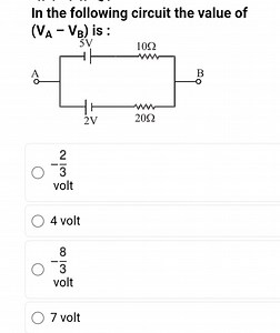 In the following circuit, find the value of V_A - V_B for the c... | Filo