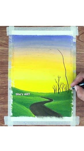 Oil Pastel Sunset landscape Painting for beginners | Oil Pastel Drawing #Shorts