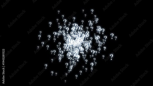 Animated question marks on black screen, white animated question marks 4K video, questions mark, pop up question mark flat and 2d, mysterious Inquiry, looping animation of a glowing question mark