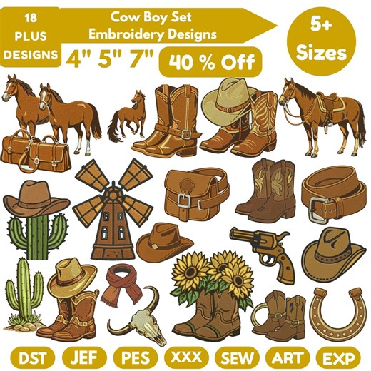 Cowboy Machine Embroidery Design Cowboy Boot Set Embroidery Cowgirl Boots Embroidery Cowboy Western EMB Cowgirl PES 5 size Instant Download - Etsy