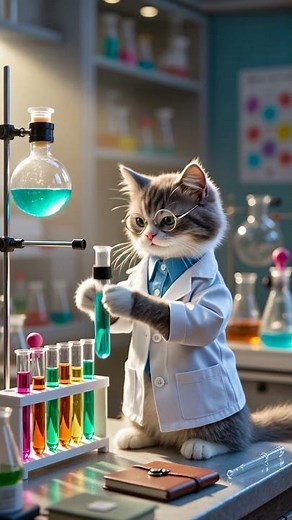 Genius Cat Scientist Conducts Adorable Chemistry Experiments in Lab! 🧪😺 #catlab
