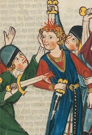 I couldn’t resist sharing one of my favourite manuscript images - tickles me every time I see it. Enjoy! 😁 Descriptions and shelfmarks of images in order of appearance: Owl depicted with smaller birds - in the ‘Bestiary with additions from Gerald of Wales's Topographia Hibernica’ late 12th - mid 13th century. Held at the British Library and available online. Shelfmark - BL Harley 4751 f.47 ‘The killing of Reiner von Brennenberg’ - in The Codex Manesse (c.1300-1340) which is held at the Heidelbe