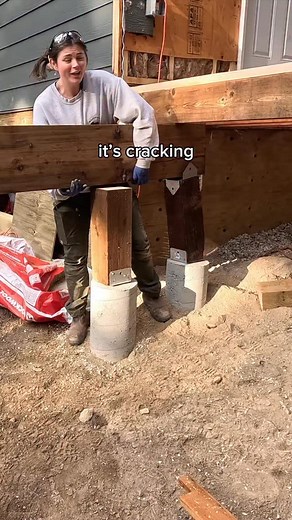 135K views · 6K reactions | The hardest task of our cabin addition so far  Turning the porch into a bedroom/bathroom but it was over capacity. So we had to add a concrete post on each end of the porch and the 16ft triple ply 2x12 had to slide through the saddle all the way to the other side. #cabinbuild #homestead | Madison Clysdale | Facebook