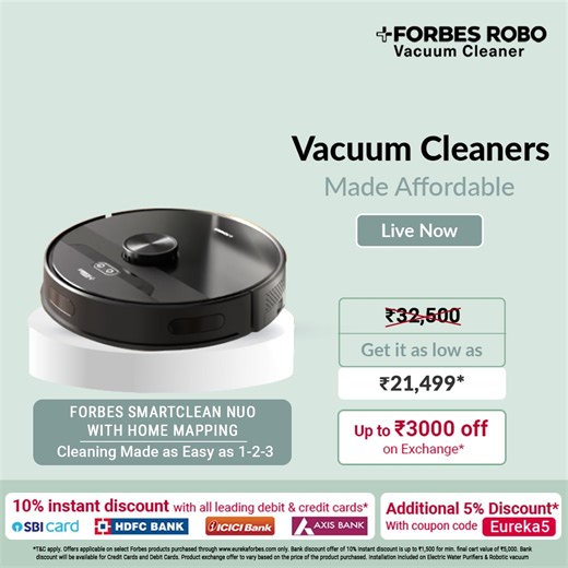 80 reactions · 14 comments | Vacuum Cleaners are now Made Affordable. - Additional 5% Discount with coupon code "EUREKA5" - 10% instant discount with all leading Debit & Credit Cards* - Up to Rs.3000 off on Exchange*. *T&C apply. | Eureka Forbes | Facebook