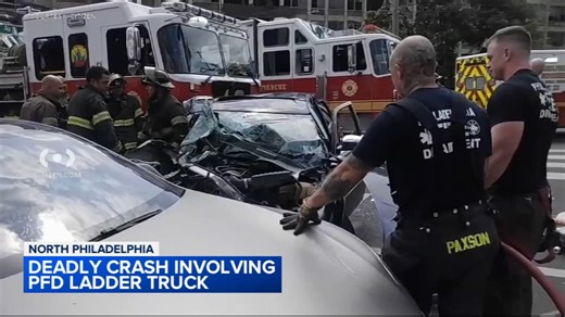 Woman dead, 1 injured after crash involving Philadelphia Fire Department ladder truck