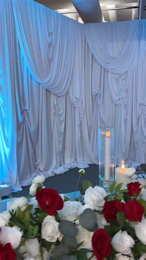 Luxury Drapery | Lighting | Florals on Instagram: "Beautiful white luxury drapery for this quinceañera ✨ Soft folds, sculpted swags, and timeless elegance that transformed her seating space. . Spandex drapery | 14×36 ft"