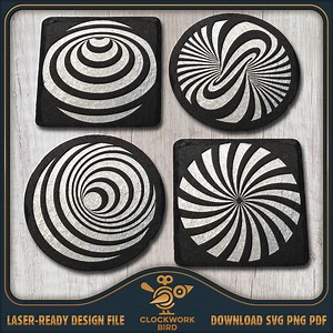 Hypnotic Optical Illusion Coaster Set: Laser Engraving Files (SVG, PDF, PNG) - Etsy