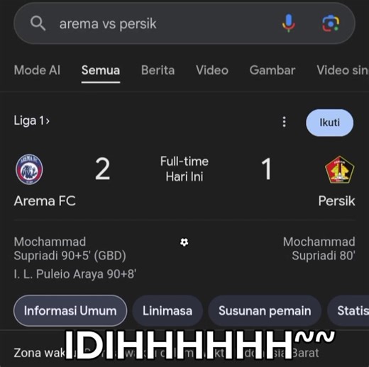 AREMA FC Kalahkan Persik Kediri dengan Skor 2:1