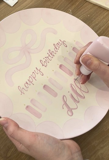 Hand-Painted Pink Birthday Plate for Yearly Celebrations