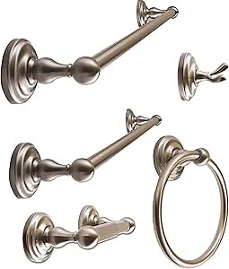 Amazon.com: SENTO ROBIKI Nickel Bathroom Accessories Set, Bath Hardware, Includes Robe Hook, Toilet Paper Holder, Towel Ring, 18” & 24” Towel Bar, Duty Metal Bath Hardware Set Wall Mounted (5-Piece, Satin Nickel) : Home & Kitchen