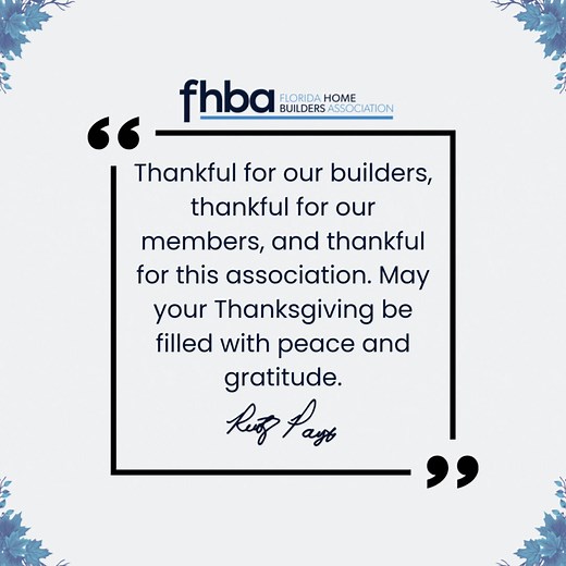Today, we’re extra grateful for the incredible builders, associates, leaders, and volunteers who make up our FHBA community. You are the heart of Florida’s home building industry, and we’re thankful for the dedication, craftsmanship, and passion you bring to our state every day. From our FHBA Family to yours, we hope your holiday is filled with good food, great company, and plenty of reasons to be thankful. Before you dive into the feast… what’s the one Thanksgiving dish you must have on your pl