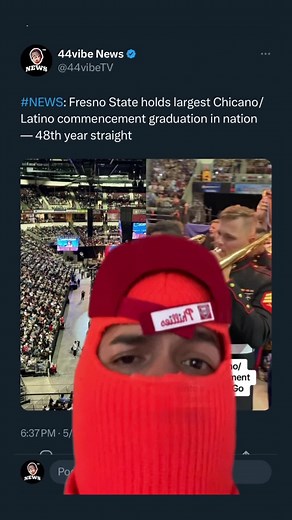 Fresno State holds the largest Chicano and Latino commencement graduation in the nation. The US Marine Corps even showed up and played some Sonora Dinamita for all the graduates. Everybody in the building caught a vibe including teachers, students, and the crowd. They topped it off with bringing a toro in the end. #mexicantiktok #fortheraza #chicanostyle #fresnostate #44vato