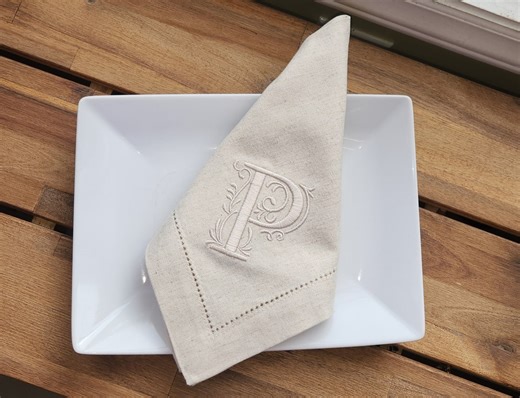 Embroidered Monogram Cloth Napkins: Personalized Flax-cotton Dinner Napkins - Etsy