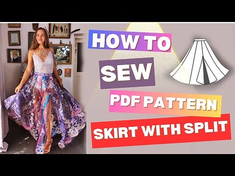 How to sew long skirt? Tutorial for printable sewing pattern. Long tulle skirt with split
