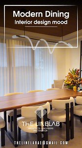 7.7K views · 43 reactions | A cozy modern dining interior featuring a glass wall accent that adds depth and light reflection. Warm lighting, wooden dining table with sleek chairs, minimalist décor, and a soft ambient atmosphere. The design feels inviting yet refined…perfect for family gatherings#decoracion #InteriorDesign #diningroom #linelab #designandbuild #reelschallengereelschallenge | LineLab Architect + Engineer | Facebook