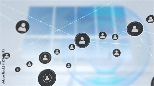 Animation of popping up human icons representing networking and global communications