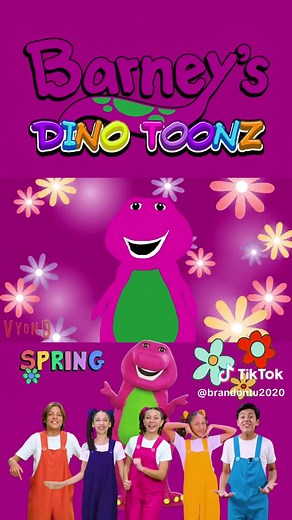 Barney and Chiki Toonz are having flower fun in Spring time. 💜💚💛💐🌷💙🩷💛💜🧡 @Barney The Dinosaur and @Chiki Toonz #barneythedinosaur #barneyandfriends #barney #chikitoonz #spring