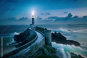 A beautiful lighthouse at night with the milky way visible in the night sky