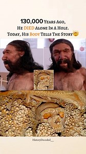 Hidden Nature Verse🦅 on Instagram: "Details in caption⤵️ . This chilling photo tells the story of the “Altamura Man” — a Neanderthal who fell into a limestone cave in Italy over 130,000 years ago. Trapped and unable to escape, he starved to death alone. Over time, his skeleton fused with mineral formations called calcite, which preserved his body in stunning detail. He remained hidden in darkness for over a hundred millennia — until cavers stumbled upon his remains in 1993. Today, he’s one of t
