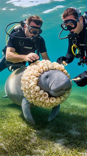 4.1M views · 26K reactions | Scuba Divers Rescue Manatee Trapped in a Jellyfish Infestation! #rescue #animals #wildlife | Give Back TV | Facebook