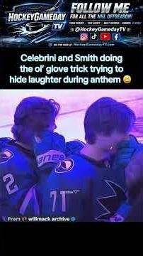 What is Celebrini and Smith laughing at here? 👀 #throwback #NHL #hockey #fyp #sjsharks