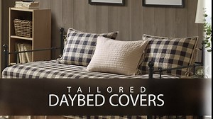 Woolrich Cotton Daybed Cover Set-Double Sided Quilting Rustic Lodge Cabin Plaid Design All Season Bedding with Bedskirt, Matching Shams, Decorative Pillow, 75"x39", Buffalo Check Tan