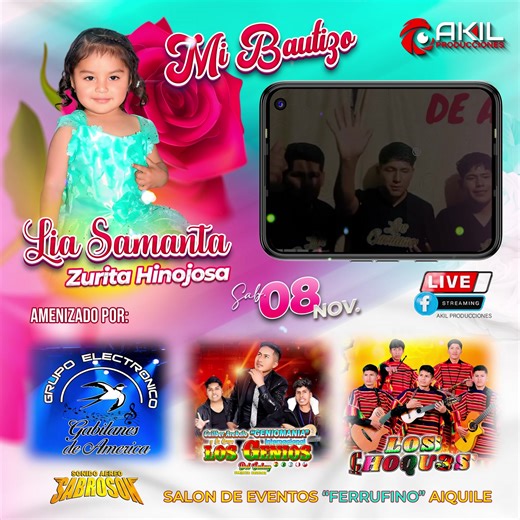 #invitación #Aiquile 🎉🎀𝐌𝐈 𝐁𝐀𝐔𝐓𝐈𝐙𝐎🎊 👦👧"𝐋𝐢𝐚 𝐒𝐚𝐦𝐚𝐧𝐭𝐚 𝐙𝐮𝐫𝐢𝐭𝐚 𝐇𝐢𝐧𝐨𝐣𝐨𝐬𝐚" ⛪️Catedral San Pedro (Santuario de la Virgen Candelaria) 16:00 Hrs. 📅 08 de noviembre, 2025 𝐏𝐚𝐝𝐫𝐢𝐧𝐨𝐬 𝐝𝐞 𝐁𝐚𝐮𝐭𝐢𝐳𝐨: - Marcelino Reyes y Sra. 𝐏𝐚𝐝𝐫𝐢𝐧𝐨𝐬 𝐝𝐞 𝐜𝐨𝐫𝐭𝐞 𝐝𝐞 𝐜𝐚𝐛𝐞𝐥𝐥𝐨: - Efraín Zurita y Sra. 𝗣𝗮𝗱𝗿𝗲𝘀: - Rimer Zurita Figueroa - María Luisa Hinojosa Cespedes 🎊Recepción Social: Salón de Eventos "Ferrufino" calle Terrán s/n - Aiquile . 🎹🎸 Carteler