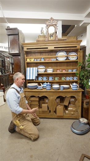 Vernacular Pine Irish Dresser Authentic Irish country dresser in well-used, but fully functional condition. Historic woodworm damage combines nicely with the patina on the lower front panel for a proper rustic look. The open lower section is a typical feature of the Irish dresser style, a place for the dog to sleep, or a clockin’ hen. Dimensions: 59-inches wide, 76-inches tall, and 15-inches deep #onthesquareemporium #antiquesbelfast #vintagefurniture #homedecor #irishinteriors #irishantiques #i