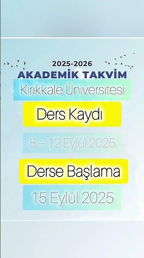 Kırıkkale Üniversitesi 2025 2026 Eğitim Öğretim Yılı Akademik Takvim