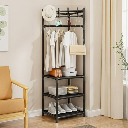 SBYOJLPB Coat Rack Freestanding Closet Organizer Hall Tree with 2 Storage Shelves Corner Storage Organizer for Entryway Bedroom - Walmart.ca